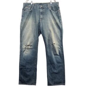 Lucky Brand Men's Bootleg Jeans Blue 38 Long Inseam Dark Stone Distressed